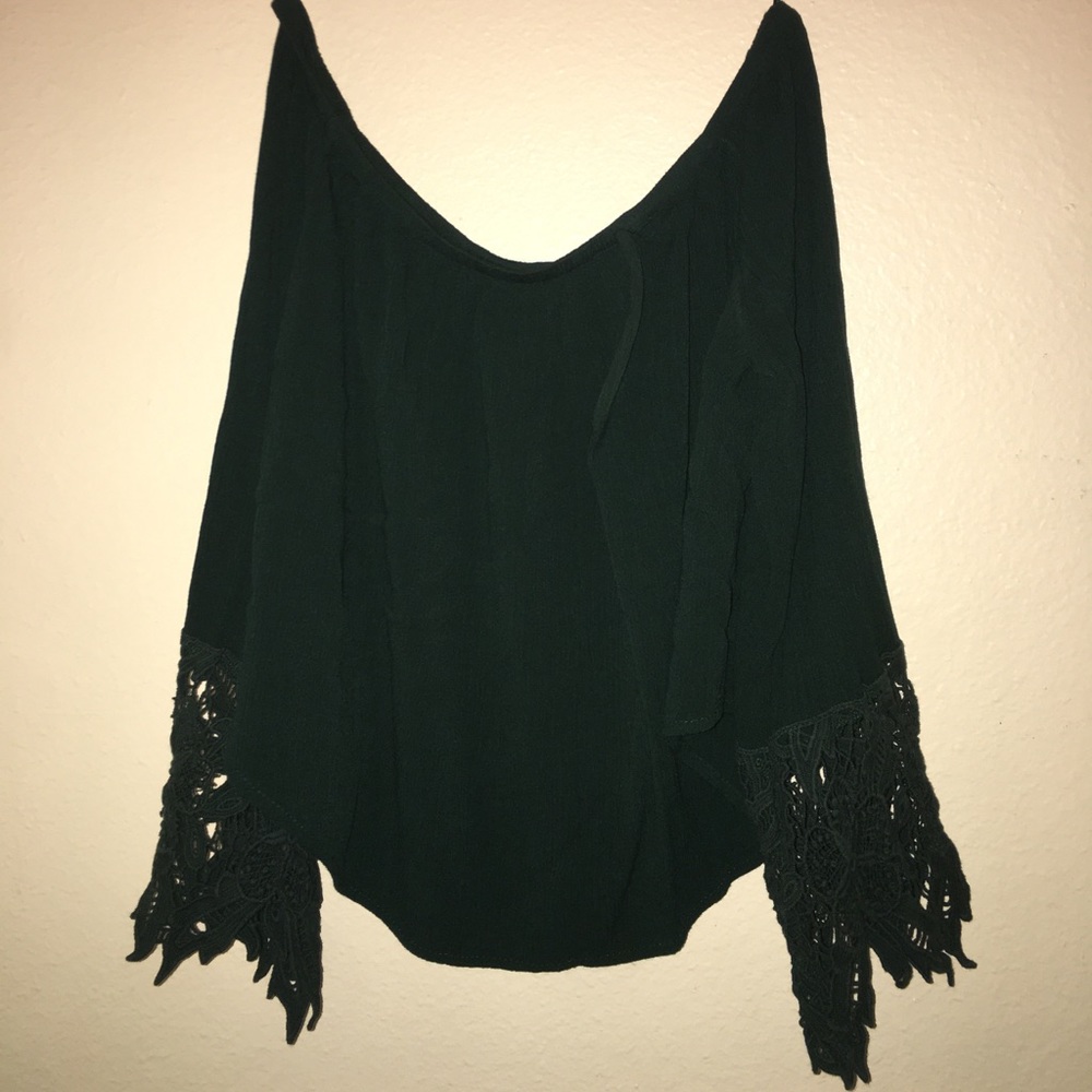 Off the shoulder, green top